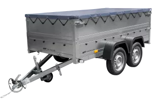 GARDEN TRAILER 264/2 KIPP remorque à deux essieux avec roue jockey, châssis H-0, ridelles BIS et bâche plate grise