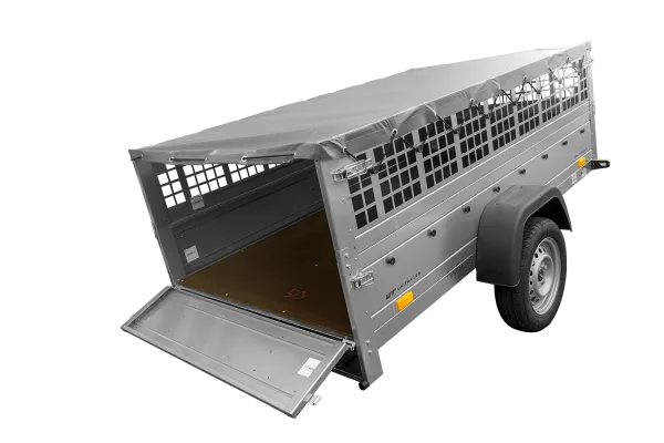 Grande remorque 230x125 avec bâche plate, ridelles grillagées, roue jockey et tiges de support bâche - Garden Trailer 230 KIPP