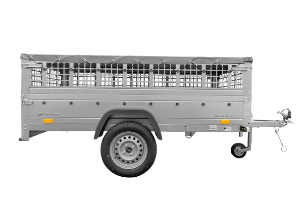 Grande remorque 230x125 avec bâche plate, ridelles grillagées, roue jockey et tiges de support bâche - Garden Trailer 230 KIPP