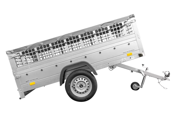 Grande remorque 230x125 avec bâche plate, ridelles grillagées, roue jockey et tiges de support bâche - Garden Trailer 230 KIPP