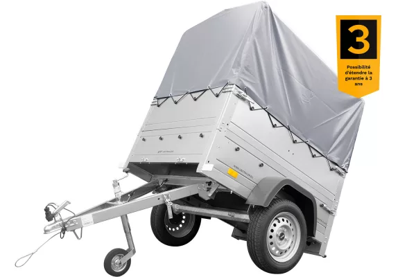 Haute remorque avec bâche 150x106 [bâche grise, arceau, rehausses de ridelles et roue jockey] Garden Trailer 150 KIPP