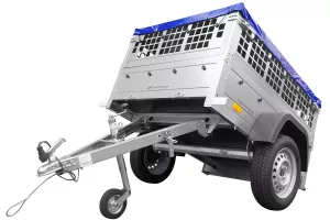 PETITE REMORQUE À VENDRE - GARDEN TRAILER 150 KIPP [AVEC BÂCHE PLATE BLEUE, ROUE JOCKEY ET TIGES DE SUPPORT BÂCHE]