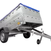 REMORQUE DE JARDIN 230 KIPP AVEC ROUE JOINTE, GLISSIÈRES BIS ET BÂCHE PLATE BLEUE