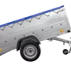 REMORQUE DE JARDIN 230 KIPP AVEC ROUE JOINTE, GLISSIÈRES BIS ET BÂCHE PLATE BLEUE