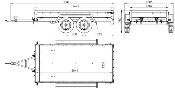 REMORQUE DE JARDIN 264/2 KIPP AVEC ROUE DE SUPPORT, CADRE H-1100 BACHE GRISE