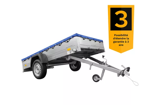 REMORQUE DE JARDIN 264 KIPP AVEC ROUE JOINTE, CHÂSSIS H-0 ET BÂCHE BLEUE