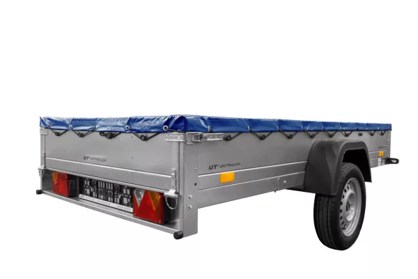 REMORQUE DE JARDIN 264 KIPP AVEC ROUE JOINTE, CHÂSSIS H-0 ET BÂCHE BLEUE