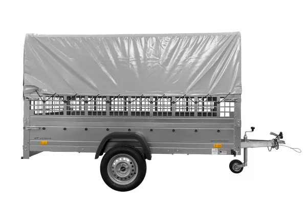 REMORQUE DE JARDIN 264 KIPP AVEC ROUE JOINTE, CÔTÉS GRILLÉS, CHÂSSIS H-800 ET BACHE GRISE