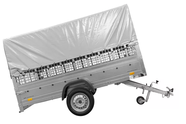 REMORQUE DE JARDIN 264 KIPP AVEC ROUE JOINTE, CÔTÉS GRILLÉS, CHÂSSIS H-800 ET BACHE GRISE