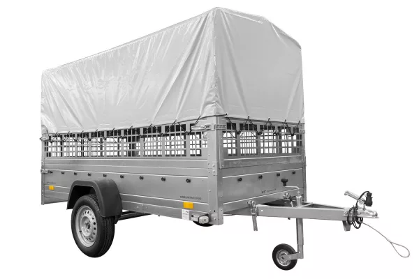 REMORQUE DE JARDIN 264 KIPP AVEC ROUE JOINTE, CÔTÉS GRILLÉS, CHÂSSIS H-800 ET BACHE GRISE