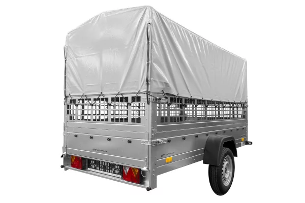 REMORQUE DE JARDIN 264 KIPP AVEC ROUE JOINTE, CÔTÉS GRILLÉS, CHÂSSIS H-800 ET BACHE GRISE