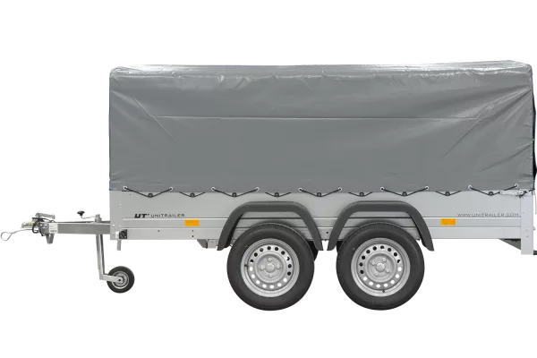 REMORQUE DOUBLE ESSIEUX UNITRAILER 264/2 KIPP AVEC ROUE JOCKEY, ARCEAU ET bâche GRISE