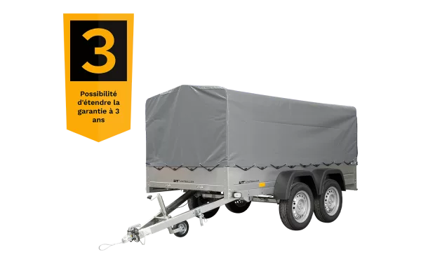 REMORQUE DOUBLE ESSIEUX UNITRAILER 264/2 KIPP AVEC ROUE JOCKEY, ARCEAU ET bâche GRISE