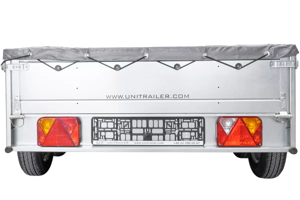 REMORQUE UNITRAILER 264/2 KIPP AVEC ROUE JOCKEY, TIGE DE SUPPORT DE BÂCHE ET BÂCHE PLATE GRISE