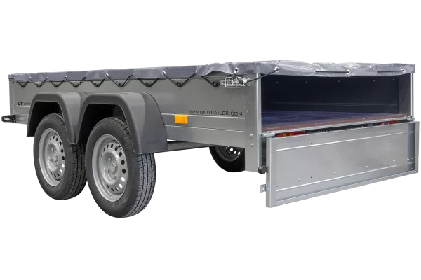 REMORQUE UNITRAILER 264/2 KIPP AVEC ROUE JOCKEY, TIGE DE SUPPORT DE BÂCHE ET BÂCHE PLATE GRISE