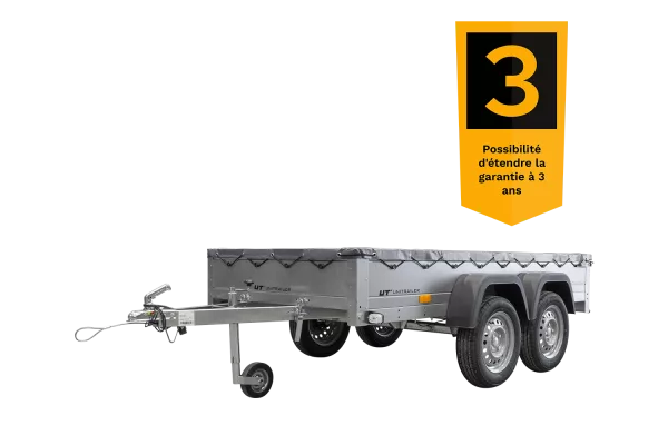 REMORQUE UNITRAILER 264/2 KIPP AVEC ROUE JOCKEY, TIGE DE SUPPORT DE BÂCHE ET BÂCHE PLATE GRISE