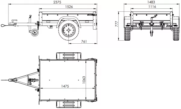 Remorque 1 essieu 150x106 bâche + arceau, PTAC 500 kg Garden Trailer 150 KIPP [avec roue jockey]