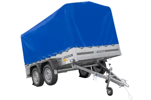 Remorque à deux essieux 264x150 UNITRAILER GARDEN 265/2 KIPP avec châssis H-1100 et bâche bleue