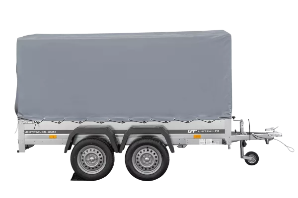 Remorque à deux essieux 264x150 UNITRAILER GARDEN 265/2 KIPP avec châssis H-1100 et bâche grise