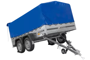 Remorque à deux essieux 264x150 UNITRAILER GARDEN 265/2 KIPP avec châssis H-800 et bâche bleue