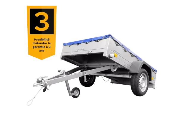 Remorque galvanisée 200x125 cm Garden Trailer 201 KIPP [avec roue jockey, bâche plate bleue et tiges de support pour la bâche plate]