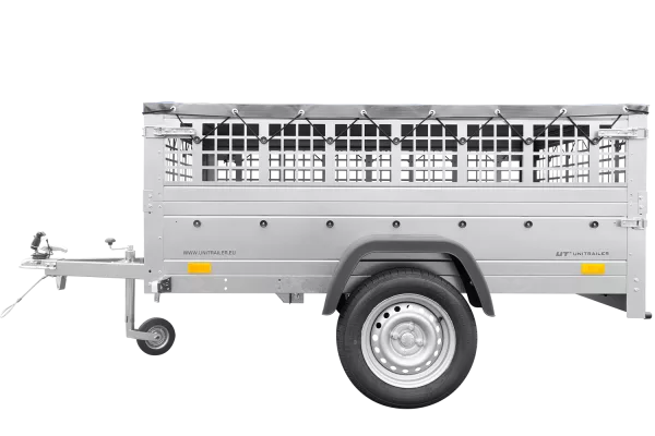 Remorque grillagée 200x125 avec bâche plate grise, tiges de support bâche, ridelles grillagées et roue jockey - Garden Trailer 201 KIPP