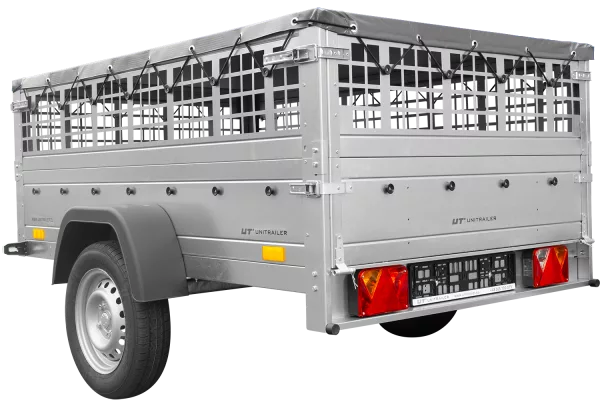 Remorque grillagée 200x125 avec bâche plate grise, tiges de support bâche, ridelles grillagées et roue jockey - Garden Trailer 201 KIPP