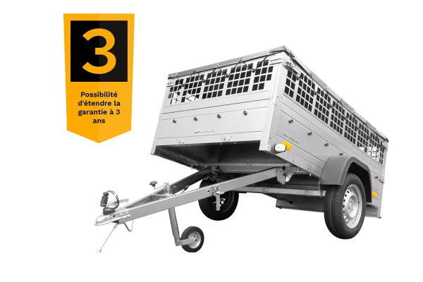 Remorque grillagée 200x125 avec bâche plate grise, tiges de support bâche, ridelles grillagées et roue jockey - Garden Trailer 201 KIPP