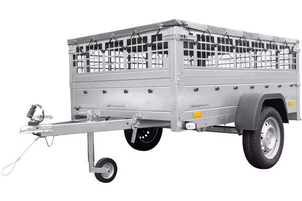 Remorque grillagée 200x125 avec bâche plate grise, tiges de support bâche, ridelles grillagées et roue jockey - Garden Trailer 201 KIPP