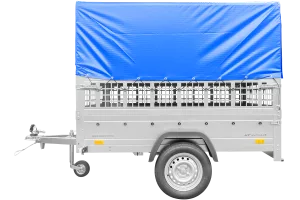 Remorque neuve à vendre Garden Trailer 201 KIPP 500 kg 200x125 cm [avec bâche haute bleue, arceau, ridelles grillagées et roue jockey]