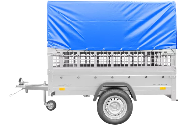 Remorque neuve à vendre Garden Trailer 201 KIPP 500 kg 200x125 cm [avec bâche haute bleue, arceau, ridelles grillagées et roue jockey]