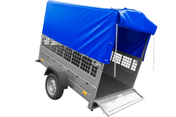Remorque neuve à vendre Garden Trailer 201 KIPP 500 kg 200x125 cm [avec bâche haute bleue, arceau, ridelles grillagées et roue jockey]