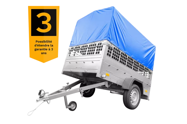 Remorque neuve à vendre Garden Trailer 201 KIPP 500 kg 200x125 cm [avec bâche haute bleue, arceau, ridelles grillagées et roue jockey]
