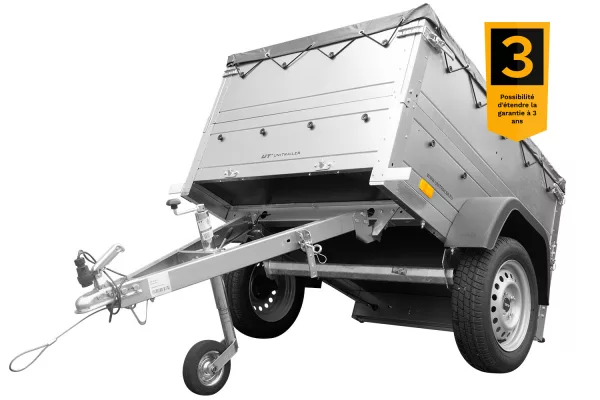 Remorque petite à vendre à benne basculante - Garden Trailer 150 KIPP [avec rehausses de ridelles et bâche plate grise]