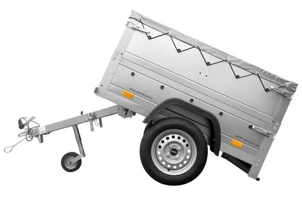 Remorque petite à vendre à benne basculante - Garden Trailer 150 KIPP [avec rehausses de ridelles et bâche plate grise]