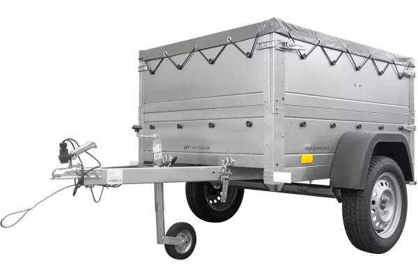 Remorque petite à vendre à benne basculante - Garden Trailer 150 KIPP [avec rehausses de ridelles et bâche plate grise]