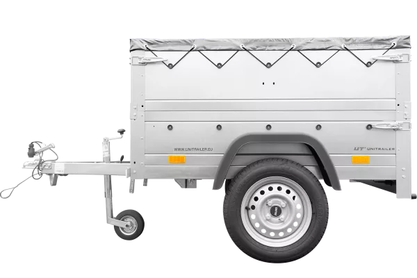 Remorque petite à vendre à benne basculante - Garden Trailer 150 KIPP [avec rehausses de ridelles et bâche plate grise]