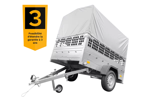 Remorque pour permis B Garden Trailer 201 KIPP 500 kg 200 x 125 cm [avec rehausses grillagées, bâche haute, arceau et roue jockey]