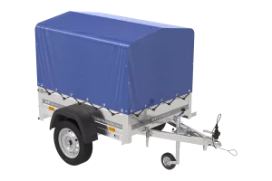 Remorque pour voiture 150x106 bâche bleue + arceau, PTAC 500 kg Garden Trailer 150 KIPP [avec roue jockey]