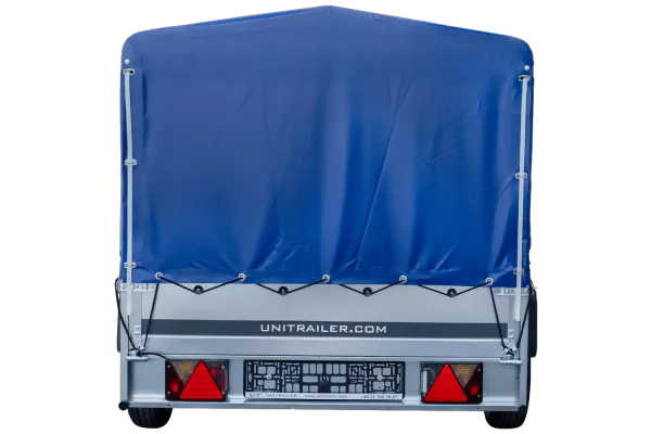 Remorque voiture longue GARDEN TRAILER 264 KIPP avec roue jockey et bâche bleue