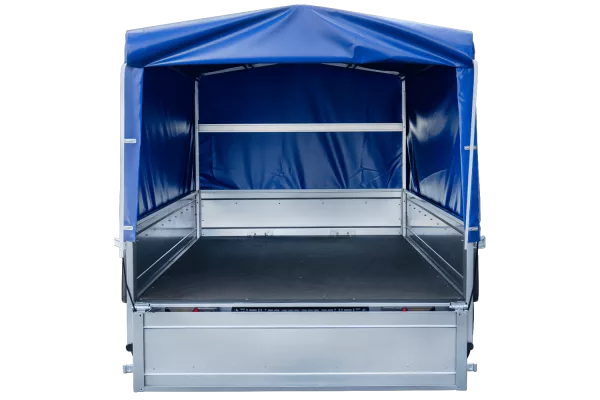 Remorque voiture longue GARDEN TRAILER 264 KIPP avec roue jockey et bâche bleue