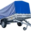 Remorque voiture longue GARDEN TRAILER 264 KIPP avec roue jockey et bâche bleue