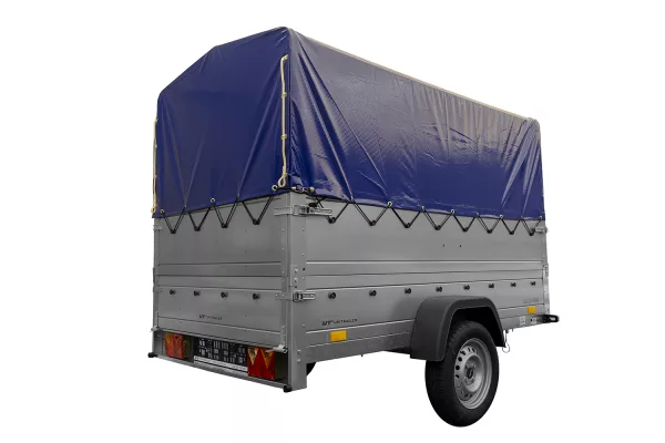 Remorque voiture sans frein 230 x 125 cm Garden Trailer 230 KIPP avec bâche haute, rehausses de ridelles et roue jockey