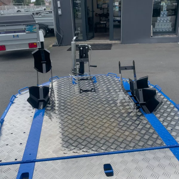 Remorque porte-moto abaissable et pliable 2 motos Cochet bleue